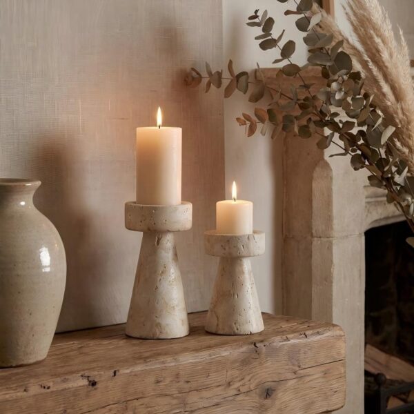 Travertine Pillar Candleholders